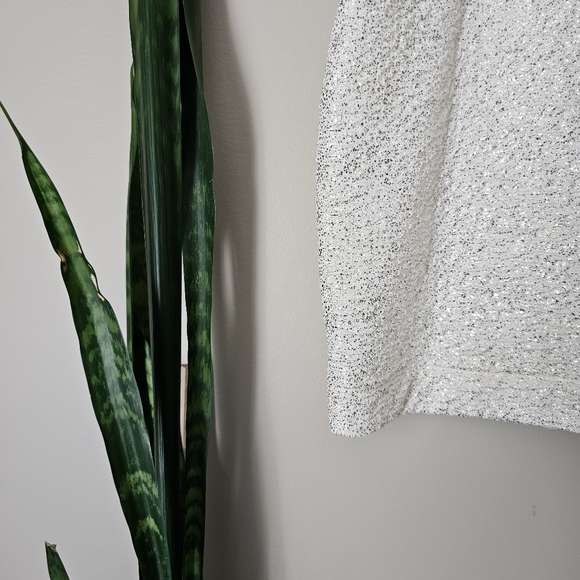 LOVE & LEGEND | White & Gold Sparkle Shimmer Holiday Tee Shirt - Sz 1X - Picture 2 of 4